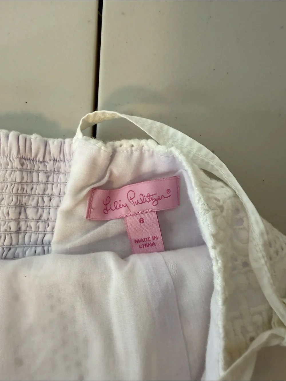 Lilly Pulitzer White Eyelet Tie Strap Mini Dress Size 8